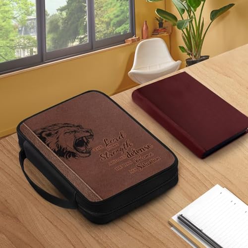 Lion Print Bible Case for Women Men,Brown Bible Holder Case Portable Canvas Church Bag - color: Lion-brown