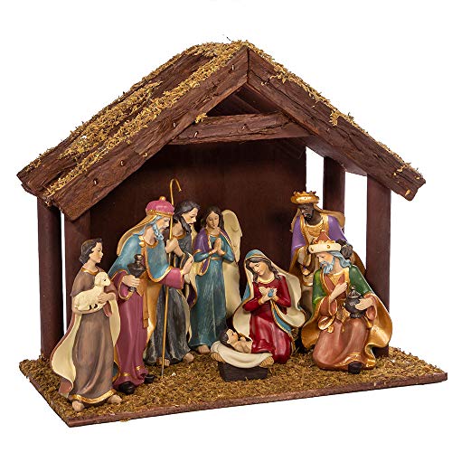 Kurt S. Adler 6.25-Inch Nativity Set with 11-Inch Stable, 8 Piece Set