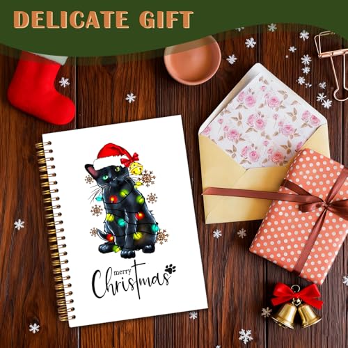 Exqcom Christmas Black Cat Spiral Notebook Gifts, Black Cat Gifts, Merry Christmas Journal for Women, Winter Holiday Funny Kitty Hardcover Notebook Journal Office School Supplies, 5.5x8.3 Inch - color: white Bible Notebook-O