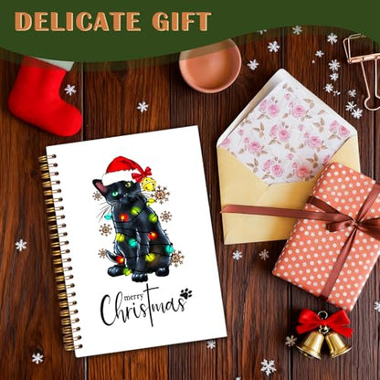Exqcom Christmas Black Cat Spiral Notebook Gifts, Black Cat Gifts, Merry Christmas Journal for Women, Winter Holiday Funny Kitty Hardcover Notebook Journal Office School Supplies, 5.5x8.3 Inch - color: white Bible Notebook-O