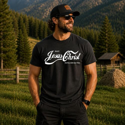 Enjoy Jesus Christ Parody Shirt Thou Shalt Never Thirst, Funny Christian Inspirational T Shirt for Men Women - color: Charcoal, size: X-Large