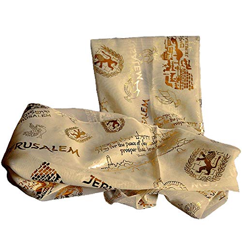 Biblical World Jerusalem Scripture Scarf For Woman, 100% Polyester 20 x 60 inches - color: Ivory