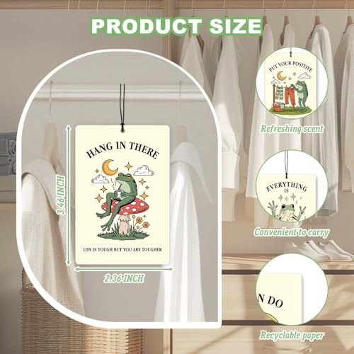 Cute Frog Car Air Freshener 4Pcs,Motivational Quote Hanging Freshies,Positive Affirmation Rearview Mirror Decor,Mushroom Frog Car Accessories,Funny Frog Gifts - color: Green