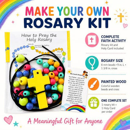 Rosary Craft Kit Make Your Own Hail Mary Our Father Holy Card Wooden Beads - size: medium