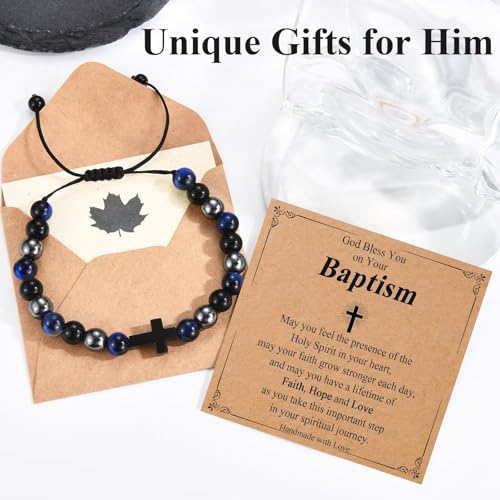 Teen Boy Gifts Cross Bracelet First Communion Baptism Confirmation Gifts for Boys Christian Jejus Jewelry for Teenage Easter Stuffers - style: Baptism Gift