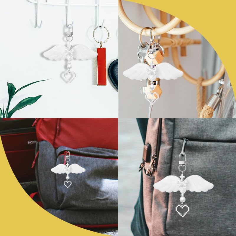 Angle Wing Heart Keychain Keyring Cross Keychain Charm for Bag Purse Religious Gifts for Women Teens Girls Christian Winged Key Charm Aesthetic Y2K Keychains for Car Key Backpack Purse