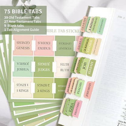 Taja Bible Tabs, 75 Large Print Index Tabs for Women & Men - color: E-waterlily Garden