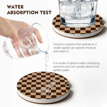 2 Pack Car Coasters for Cup Holders, Cute Car Accessories Interior (Grid-Brown) - color: Grid-brown