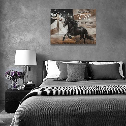 Black Horse Wall Art Christian Bible Verse Wall Decor Western Horse Cross Pictures Canvas Prints Wild Animals Painting Framed Modern Painting Artwork For Bathroom Kitchen Living Room Office 16"x12" - color: Horse-10, size: 16"L x 12"W