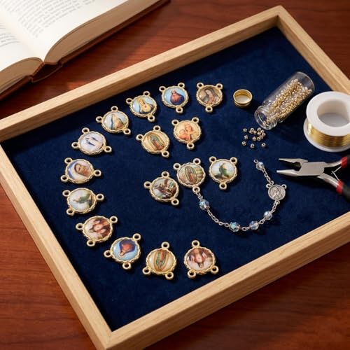 30pcs Mixed Catholic Saint Medal Charms, Gold Plated Religious Jesus Virgin Mary Angel Pendant Connectors, DIY Rosary Bracelet Necklace Jewelry Making Supplies
