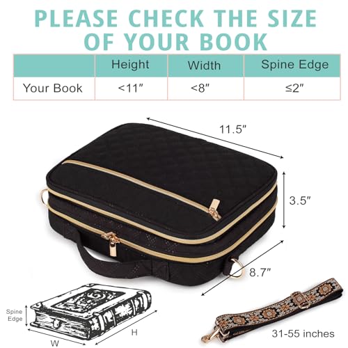 Large Bible Cover for Women,2 Compartments Bible Bag for Church - color: 2 Lays,Black with Bohemia Strap