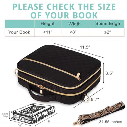 Large Bible Cover for Women,2 Compartments Bible Bag for Church - color: 2 Lays,Black with Bohemia Strap