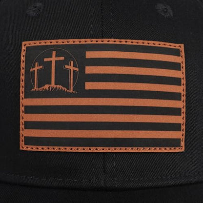 Christian Jesus Cross Hat - Faith Hats for Men Women - Religious Gifts for Thanksgiving Christmas - color: Three Crosses/Flag