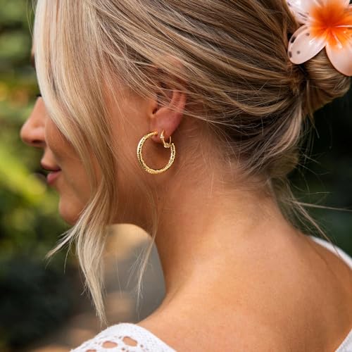 MYEARS Women Hoop Earrings Gold 14K Gold Filled Small Simple Handmade Hypoallergenic Everyday Illusion Jewelry - style: Tube Hammered