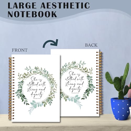 she is clothed with strength and dignity Christian Spiral Notebooks, Proverbs 31:25 Bible Journal, Scripture Journals for Writing, Religious Notebook for Note Taking, 5.5x8.3 Inch - color: white Bible Notebook-13