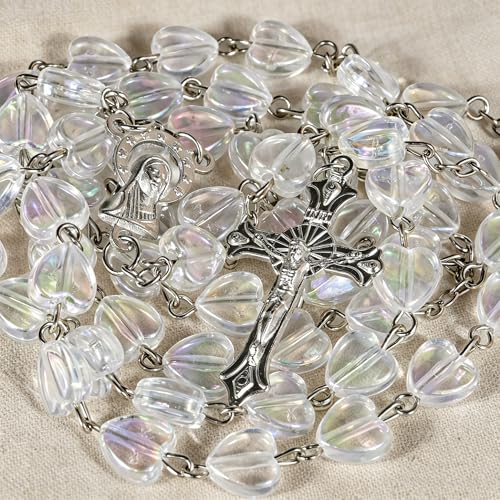 Handmade Rosary Beads for Women, Elegant Catholic Gifts for First Communion, Confirmation & Spiritual Prayer, Unique Beaded Rosary Necklace with Zippered Case - color: White - Immaculate Heart of Mary