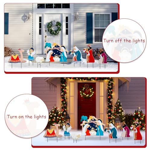 Christmas Yard Sign Decorations Outdoor with LED Lights 7 Pcs Christmas Nativity Scene Yard Signs with Metal Stakes for Xmas Holiday Party Lawn Sign Garden Decor Outdoor Yard Signs - style: Nativity Scene