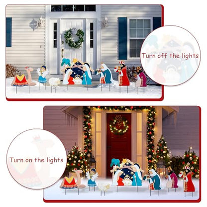 Christmas Yard Sign Decorations Outdoor with LED Lights 7 Pcs Christmas Nativity Scene Yard Signs with Metal Stakes for Xmas Holiday Party Lawn Sign Garden Decor Outdoor Yard Signs - style: Nativity Scene