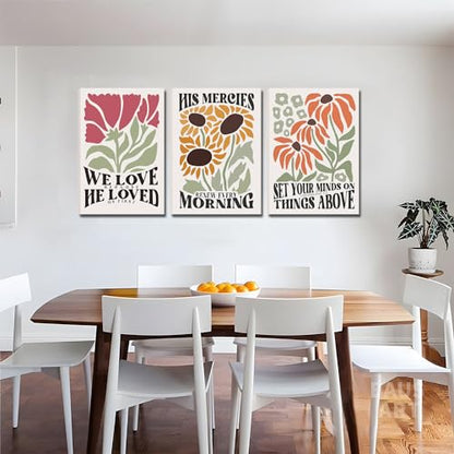 Framed Christian Bible Scripture Wall Art Set of 3 12x16 Inch - color: Flower（Canvas）, size: 16"L x 12"W