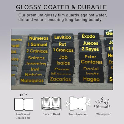 Vorscrin-Laminated Bible Tabs for Women and Men, Gold Foil Lettering Design, Reposition and Large Print Stickers, Bible Study Supplies, 75 Chapters Labels for Easy Navigation (Spanish Black) - color: Spanish Black