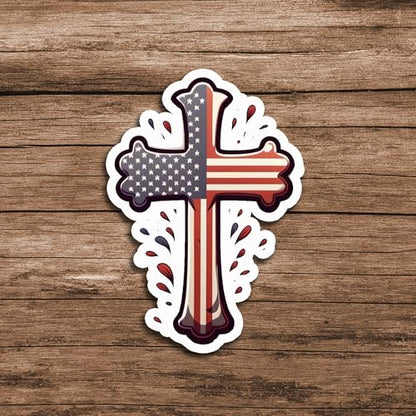 American Flag Cross Vinyl Sticker 5 Inch Waterproof Christian Jesus Faith Patriotic Decal Religious USA Graphic for Car Truck Laptop Window Water Bottle Bumper - color: 07