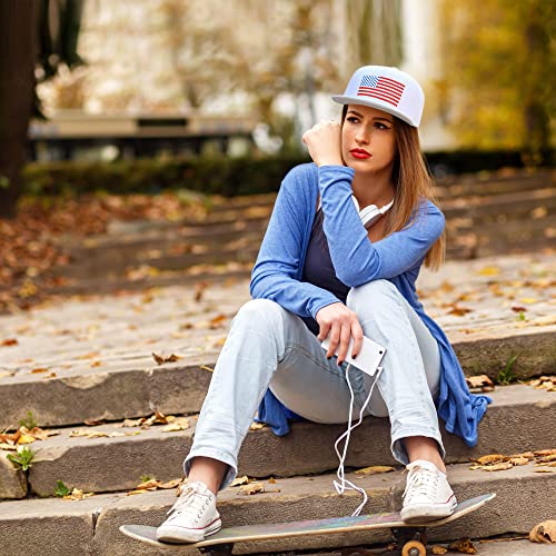 UALON Baseball Cap, Snapback Trucker Hat for Men & Women with American Flag and Adjustable, Breathable Mesh, Flat Bill Hats - color: White