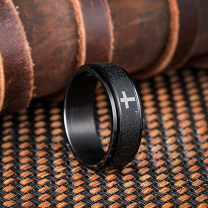 King Will 8mm Black/Gold/Silver Prayer Stainless Steel Ring - color: Black