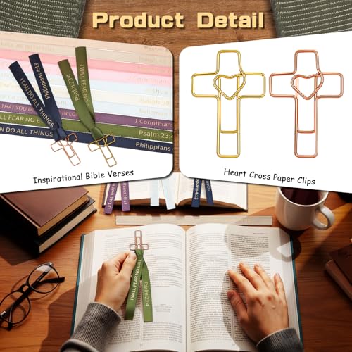 Resurhang 80 Pack Heart Cross Paper Clips with Ribbons 40 Gold, Rose Gold Bible Paper Clips 40 Christian Bookmark Ribbons Bible Study Journaling Supplies Easter Eggs Fillers Women Christian Gifts - color: Gold, Rose Gold