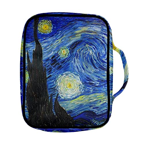 Suobstales Night Sky Bible Cover for Women Men, Starry Sky Carrying Book Case Church Bag Bible Protective with Handle and Zippered Pocket Bible Holder - color: Starry Sky