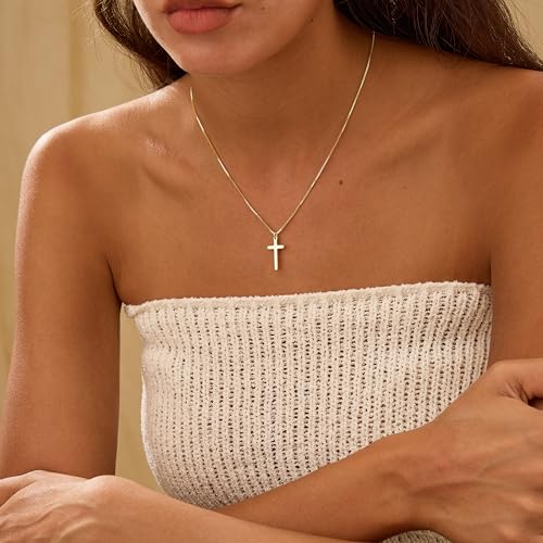 Cross Necklace for Women, Dainty 14K Gold Plated Cross Pendant Simple Long Necklaces for Women, Christian Faith Necklace Trendy Gold Jewelry Gifts for Easter - color: gold medium cross necklace