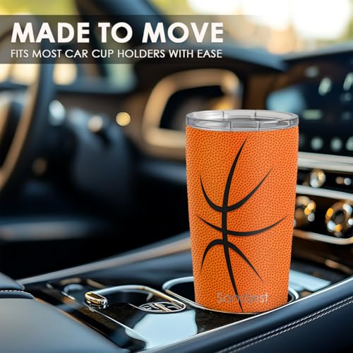 SANDJEST Basketball Tumbler 20oz Stainless Steel Insulated, Travel Coffee Cup, Sport Tumblers Gifts for Basketball Lovers, Men Women, Coach, Birthday, Christmas - color: Basketball