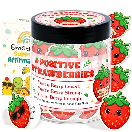 Emotional Support Strawberries – Strawberry Gifts For Women, Girls - 60 Positive Strawberry Daily Affirmation Cards Jar – Inspirational Gifts for Women, Coworker – Birthday, Thank You Gift for Besties - color: Emotional Support Strawberries