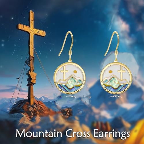 AOBOCO Mustard Seed Earrings for Women Sterling Silver Mountain Cross Earrings Dangle Christian Religion Jewelry Mothers Day Birthday for Mom Wife Friends - style: Yellow Gold Mountain Cross