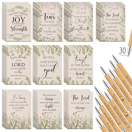 Ctosree 60 Pcs Christian Gifts Bible Verse Notebook Ballpoint Pen, Beige - color: Beige