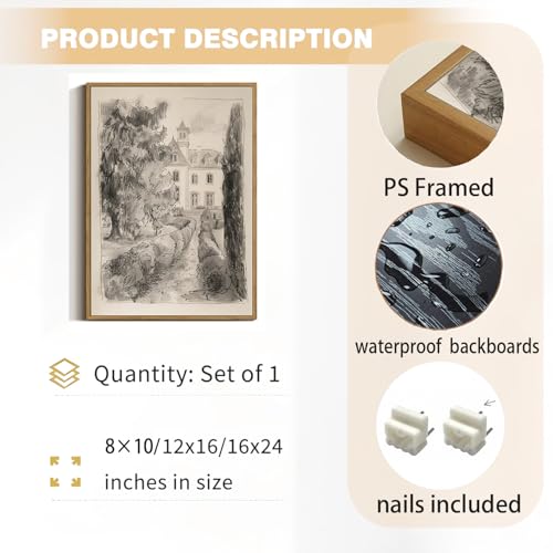 French Country Castle Framed Canvas Wall Art 16x24 inch - color: Castle, size: 16"x24" Natural