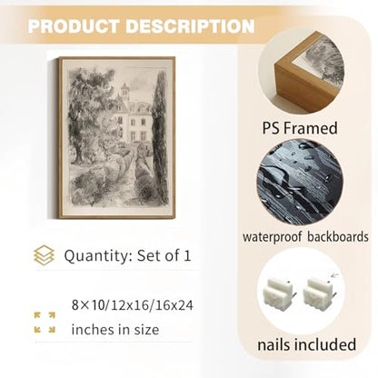 French Country Castle Framed Canvas Wall Art 16x24 inch - color: Castle, size: 16"x24" Natural