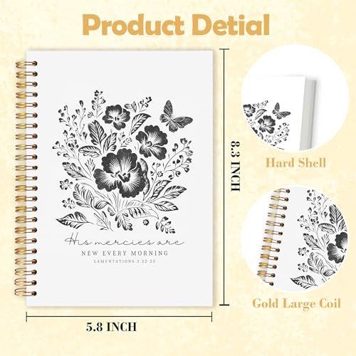 OJMFHEGEE Floral Christian Spiral Notebook 5.5x8.3 in, His Mercies Are New Every Morning Scripture Hardcover Notebook Journal Gifts for Women Friends Coworkers - color: Floral Christian