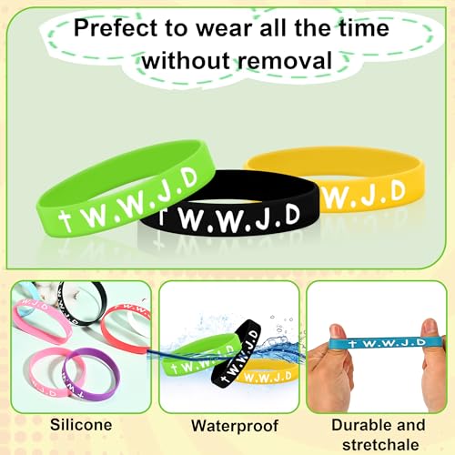 24Pcs WWJD Rubber Bracelets 12 Colors Christian Religious Bands for Favors - style: 24 Pack