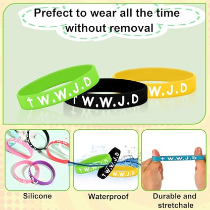 24Pcs WWJD Rubber Bracelets 12 Colors Christian Religious Bands for Favors - style: 24 Pack