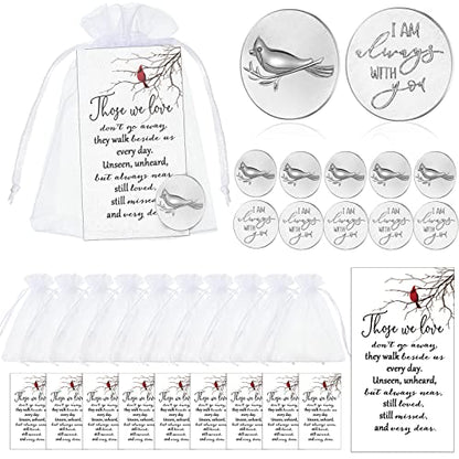 Sureio 24 Memorial Angel Sign Coins Funeral Pocket Token Lucky Peace Sign Angel Coins Poem Prayer Cards White Organza Bags Gift Life Charms Christian Gift(Cardinal)