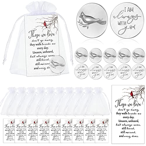 Sureio 24 Memorial Angel Sign Coins Funeral Pocket Token Lucky Peace Sign Angel Coins Poem Prayer Cards White Organza Bags Gift Life Charms Christian Gift(Cardinal)
