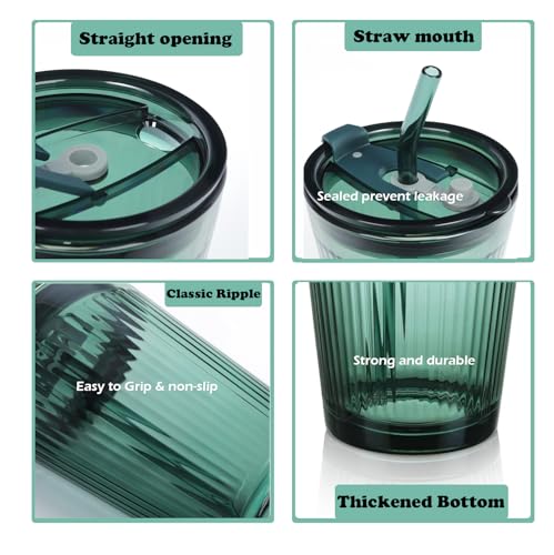 Joeyan Glass Tumbler with Straw and Lid,Green Glasses Water Cup with Straw - color: Green-1