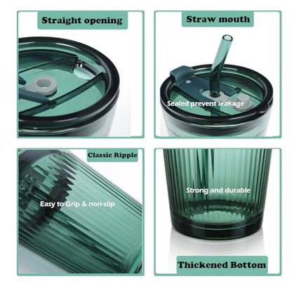 Joeyan Glass Tumbler with Straw and Lid,Green Glasses Water Cup with Straw - color: Green-1