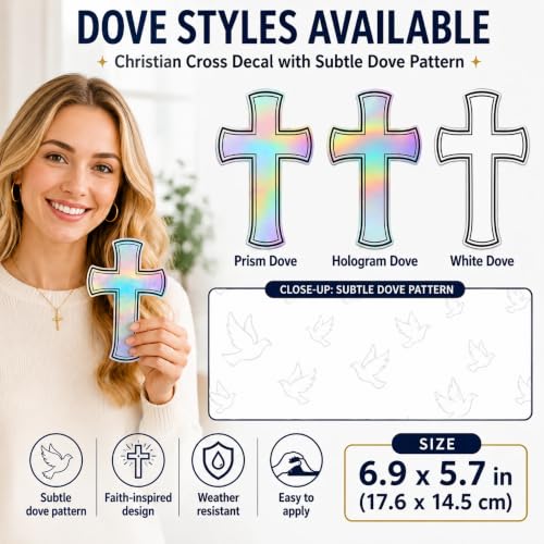 Christian Holographic Cross Car Decal, Hologram Heart, 2 Pack - color: Hologram Heart - 2 Pack