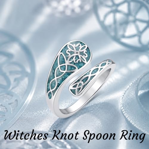 Turquoise Spoon Rings Sterling Silver Spoon Jewelry Gift For Women - color: Witches Knot