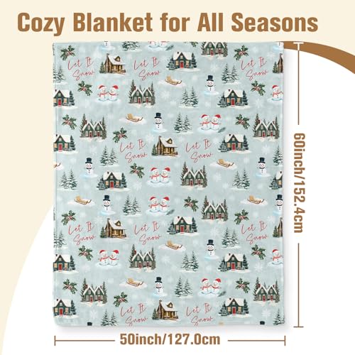 Aimego Snowflake Blanket Gifts for Girls Boys Christmas Snowman Blankets for Women Men Snow Print Green Throw Blanket for Winter Bedding Couch Living Room(50X60 Inch) - color: Snowing, size: 50x60 Inch