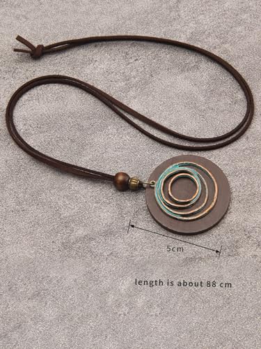 Leather Necklace for Women Long Boho Pendant Hippie Choker Necklace Bohemian Layered Leather Rope Wooden Jewelry Gifts - style: Wooded Pendant