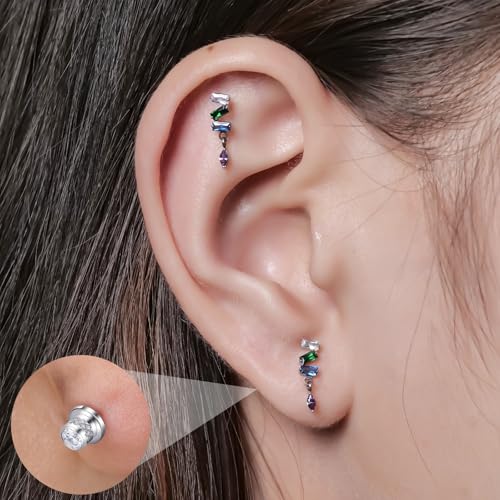 Limerencia Titanium Flat Back Screw Back Stud Earrings for Women Men - color: Silver 3