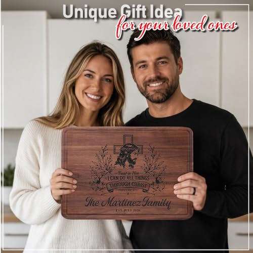 Personalized Christian Cutting Board, Custom Engraved Jesus Cross Gift with Family Name and Bible Verse, Religious Gift for Wedding, Anniversary, Housewarming