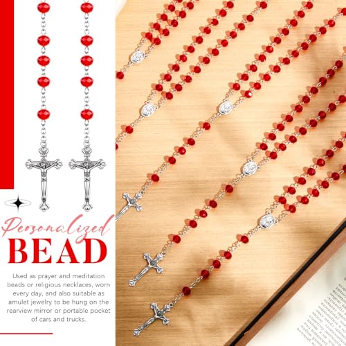 ROCEEI 12/24 Set Catholic Rosary Beads Necklace Bulk - color: Red